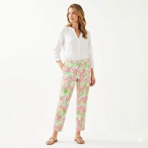 Lilly Pulitzer Tropical Print Pants Pink Green Straight Leg Size 4
